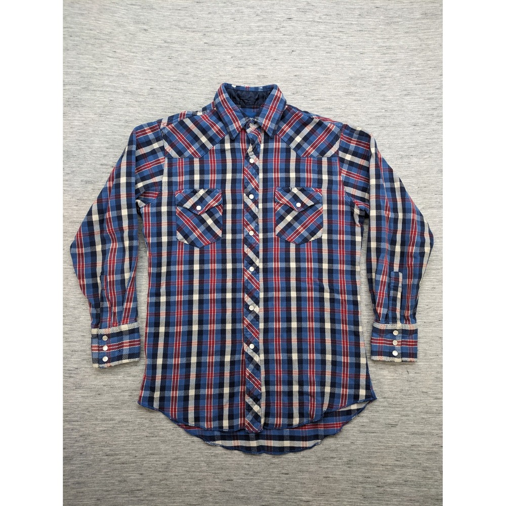 Wrangler Western Shirt Plaid Flannel Long‎ Sleeve Cowboy Rodeo Mens Heavyweight
